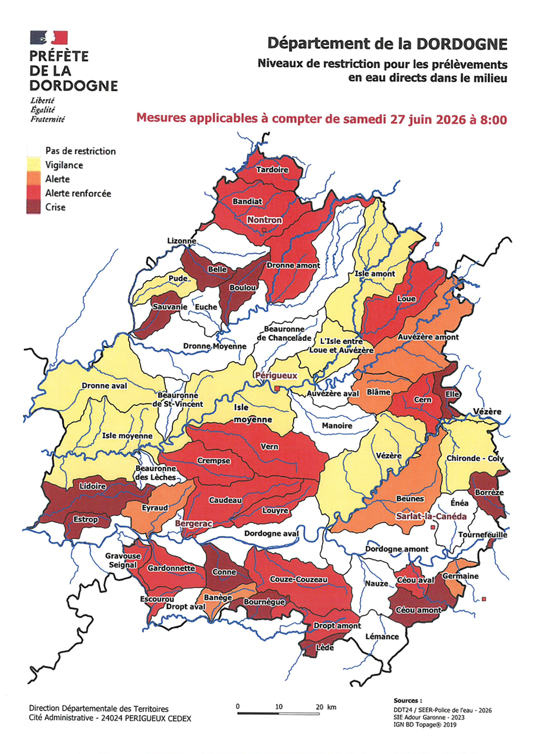 Carte eau 2026 Rouffignac Dordogne