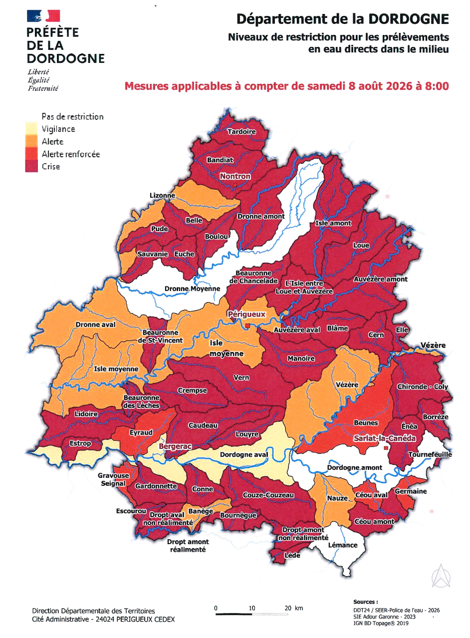 Carte eau 2026 Rouffignac Dordogne